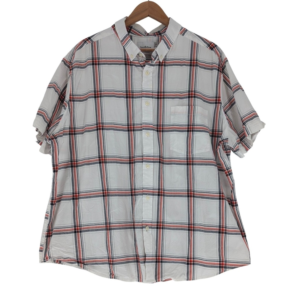 Goodfellow & Co Plaid Button Down Shirt Mens XXL White Red Blue Excellent Cotton